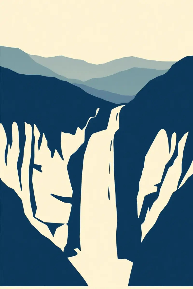 Illustration of a wide curtain waterfall spilling over travertine ledges